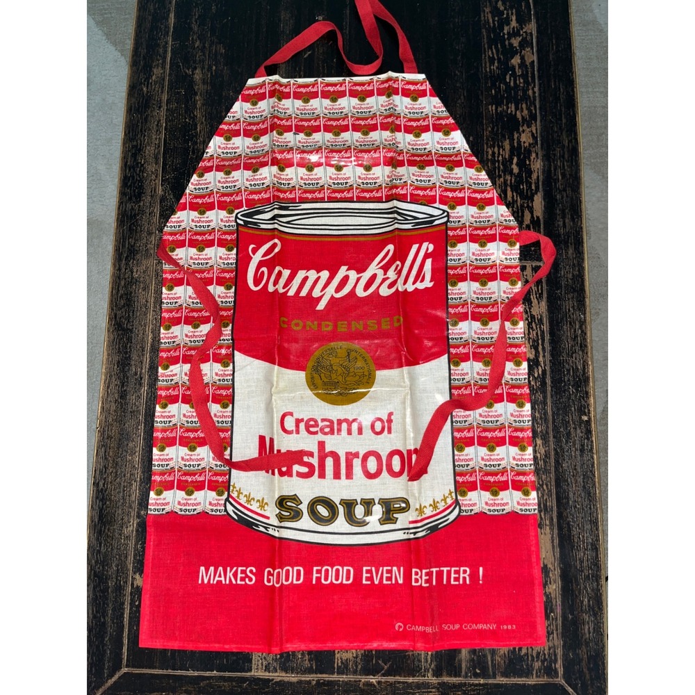Vintage 1983 Campbells Soup Cream of Mushroom Pop Art Apron Red White 80s